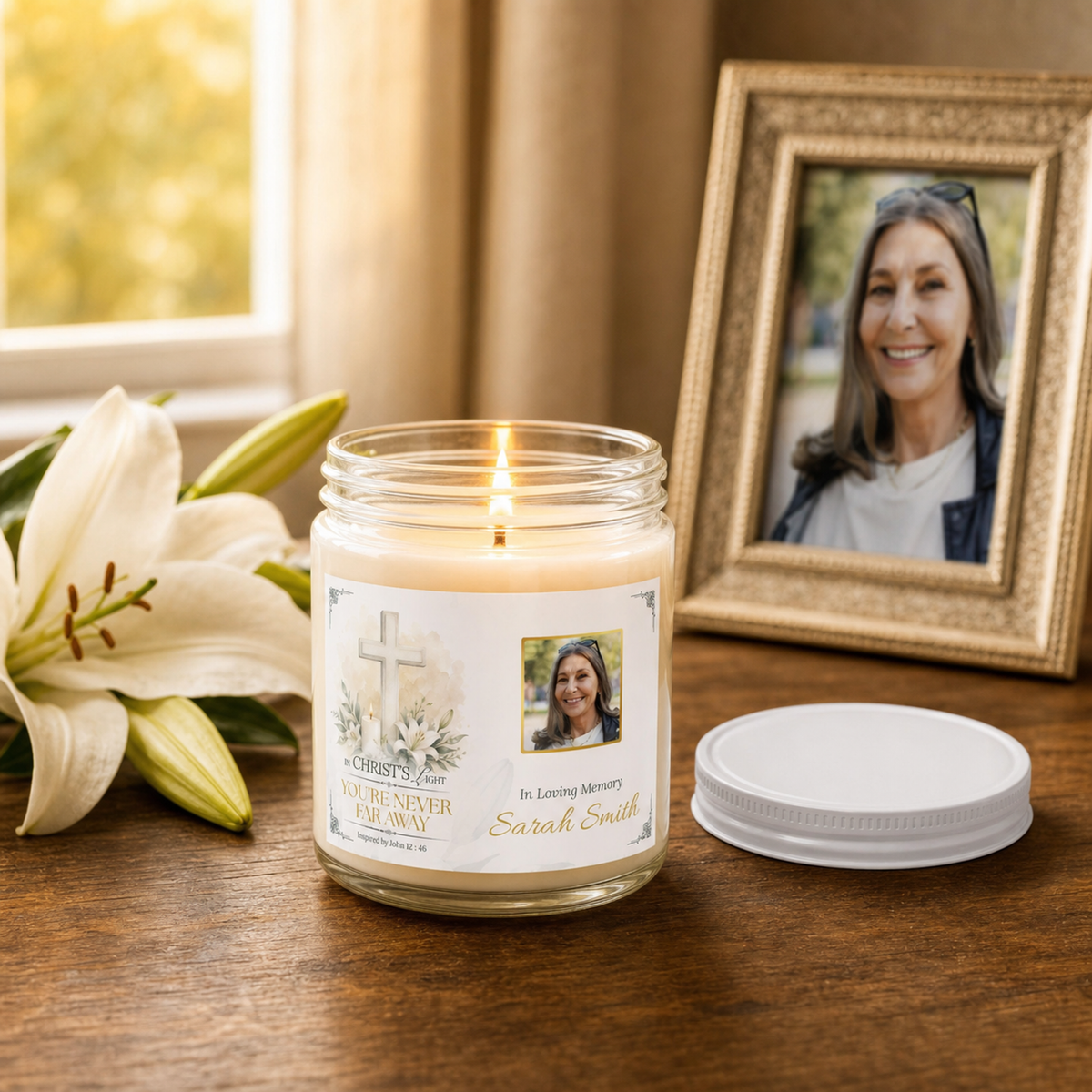 Christ's Light Personalized Photo Memorial Candle