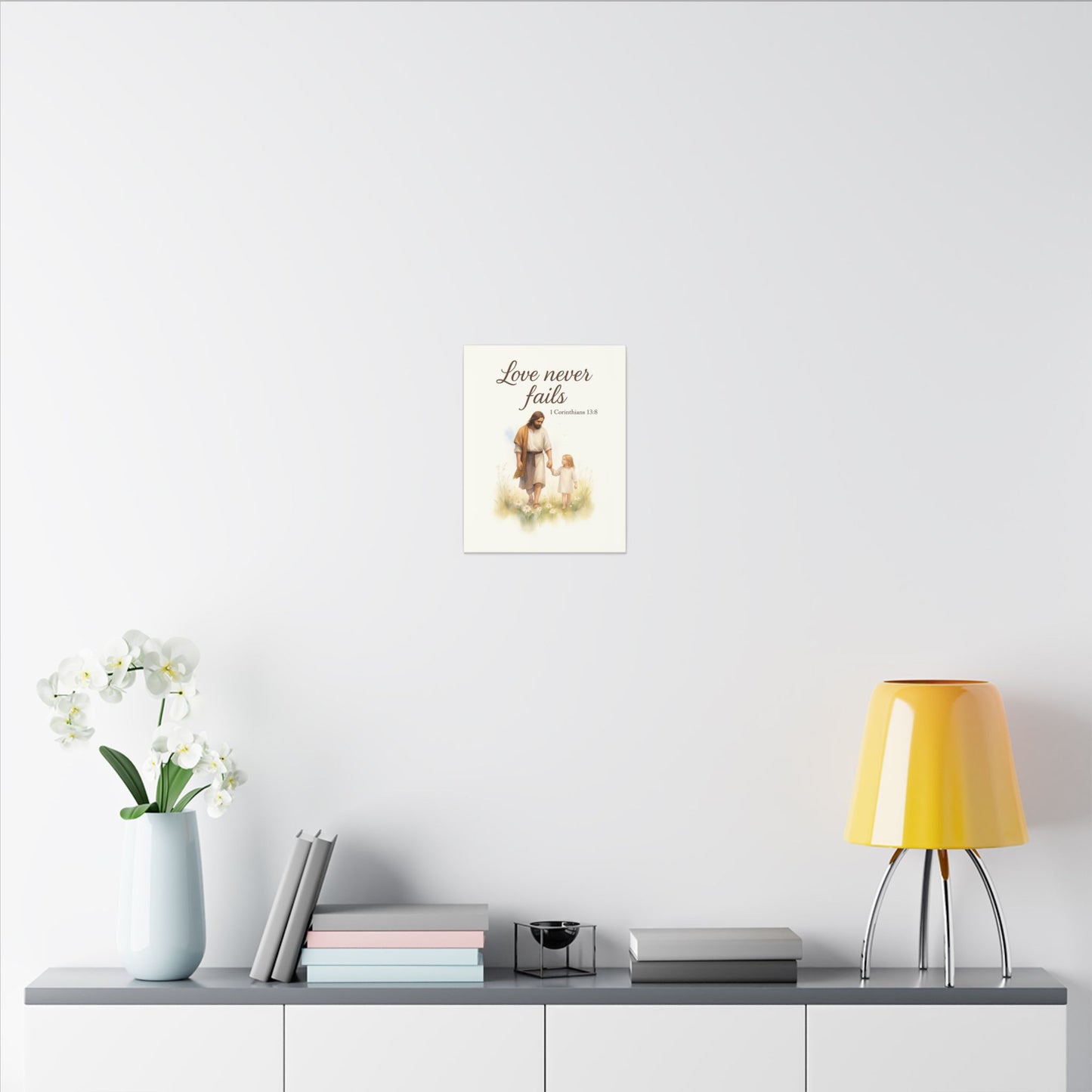 Inspirational Memorial Art Canvas, Bible Verse Love Never Fails Keepsake, Eternal Memory Wall Decor