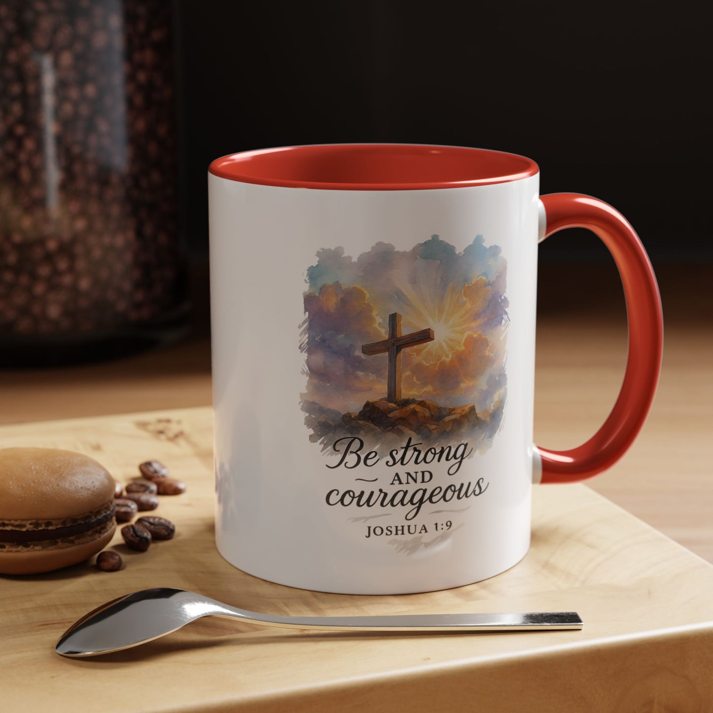 Memorial Accent Coffee Mug - Be Strong and Courageous - Joshua 1:9
