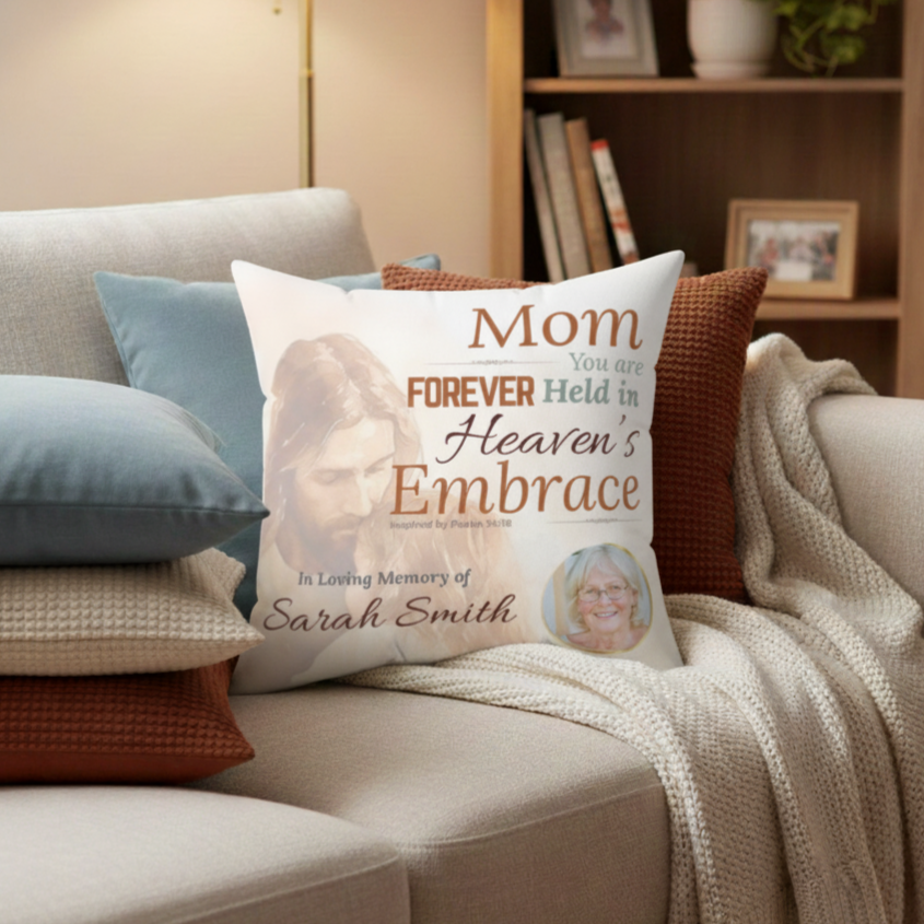 In Loving Memory Pillow – Heaven’s Embrace Design | Personalized Christian Memorial & Sympathy Gift
