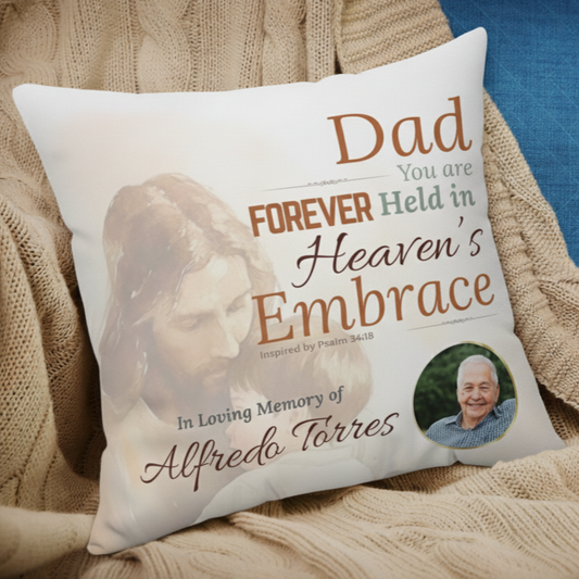 In Loving Memory Pillow – Heaven’s Embrace Design | Personalized Christian Memorial & Sympathy Gift | Loss of Father