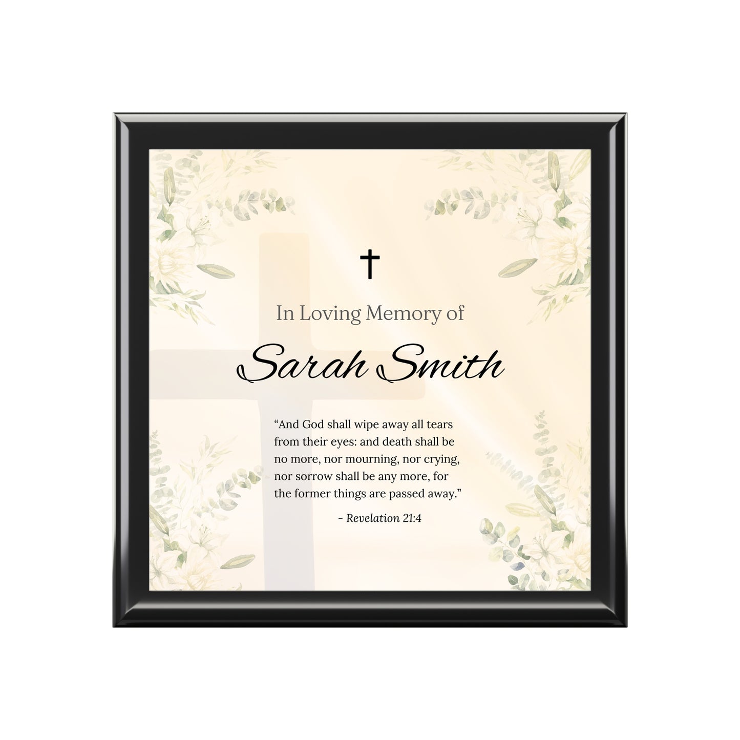 Personalized Memorial Jewelry Box for Loved Ones – In Loving Memory with Revelation 21:4