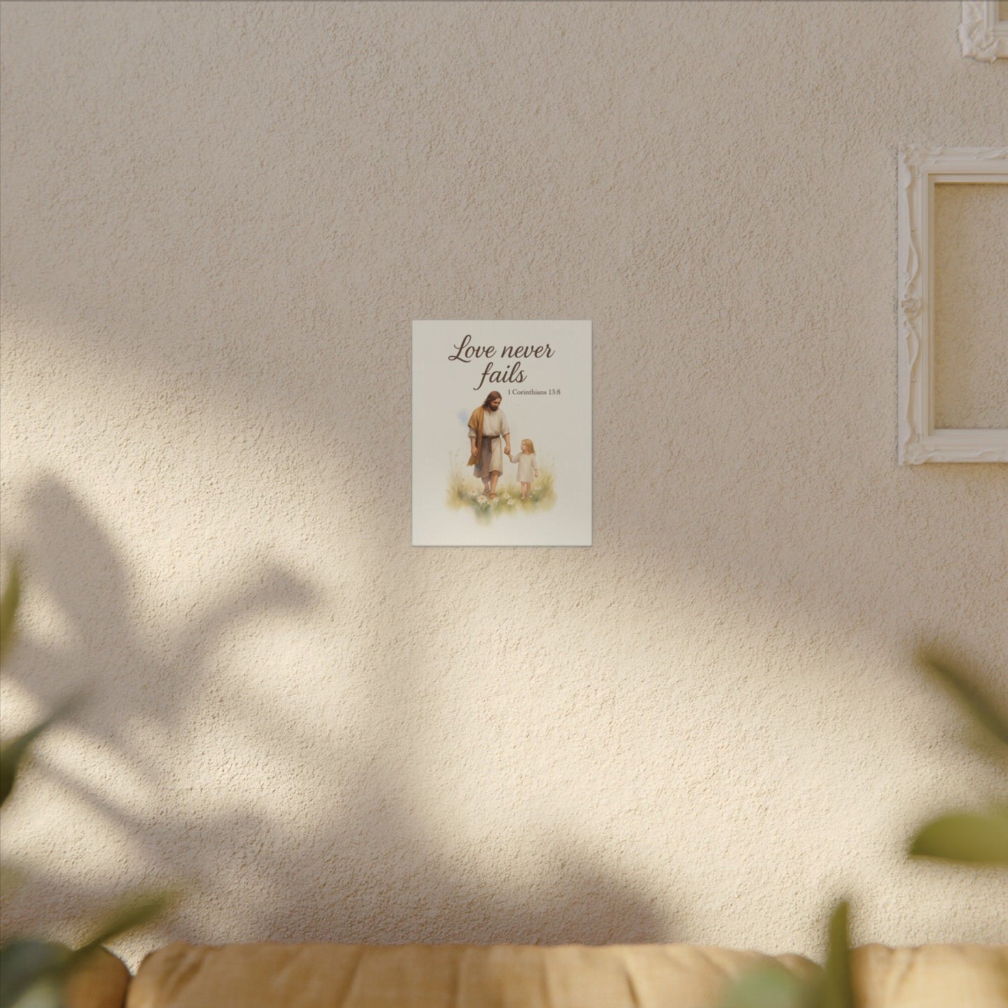 Inspirational Memorial Art Canvas, Bible Verse Love Never Fails Keepsake, Eternal Memory Wall Decor