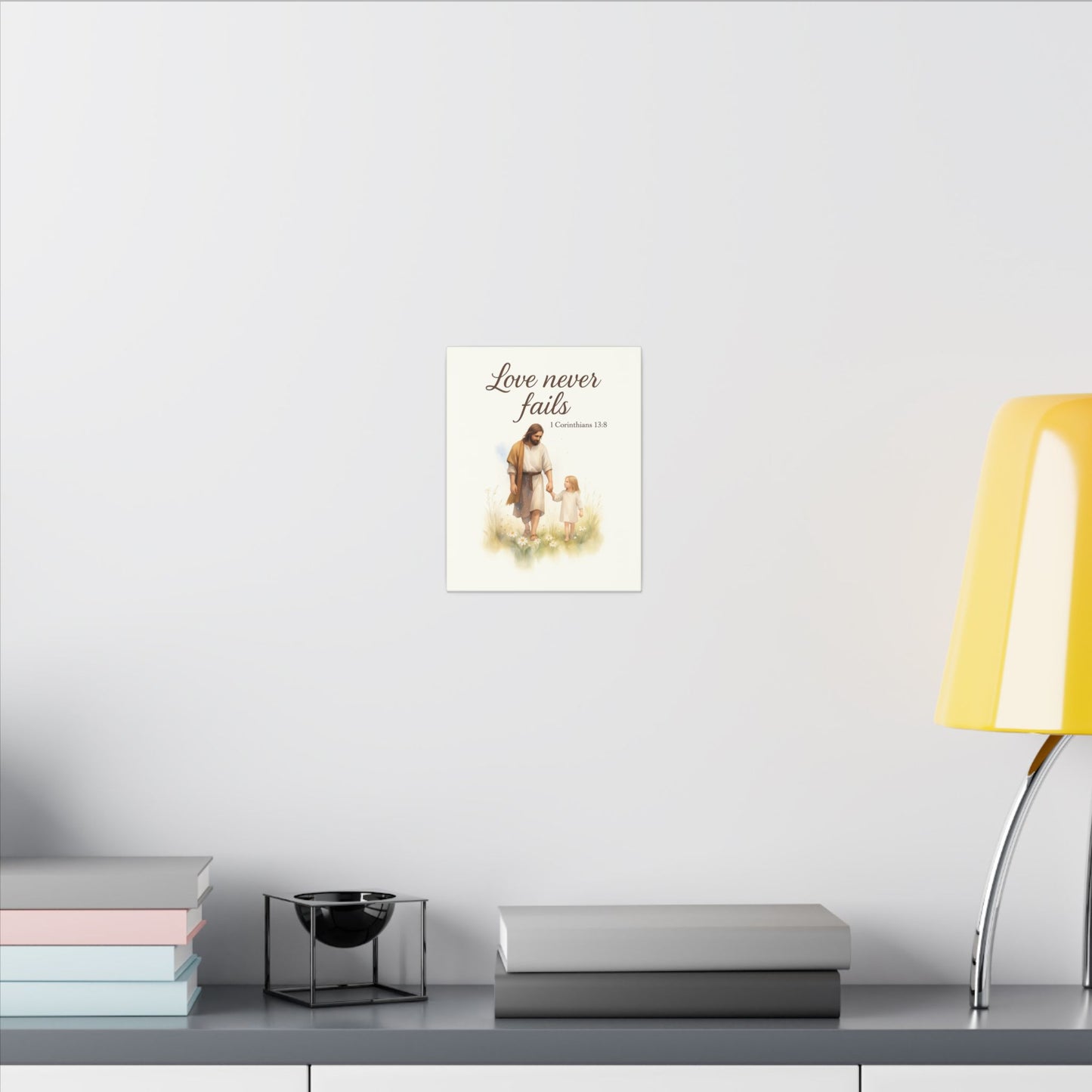 Inspirational Memorial Art Canvas, Bible Verse Love Never Fails Keepsake, Eternal Memory Wall Decor