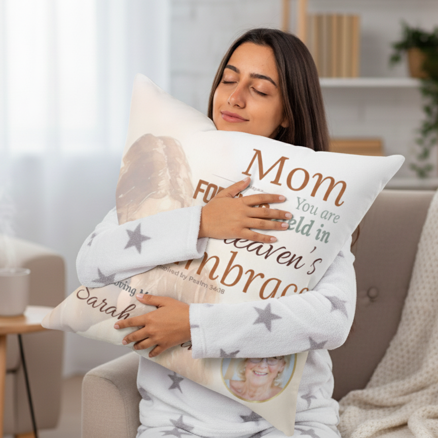 In Loving Memory Pillow – Heaven’s Embrace Design | Personalized Christian Memorial & Sympathy Gift