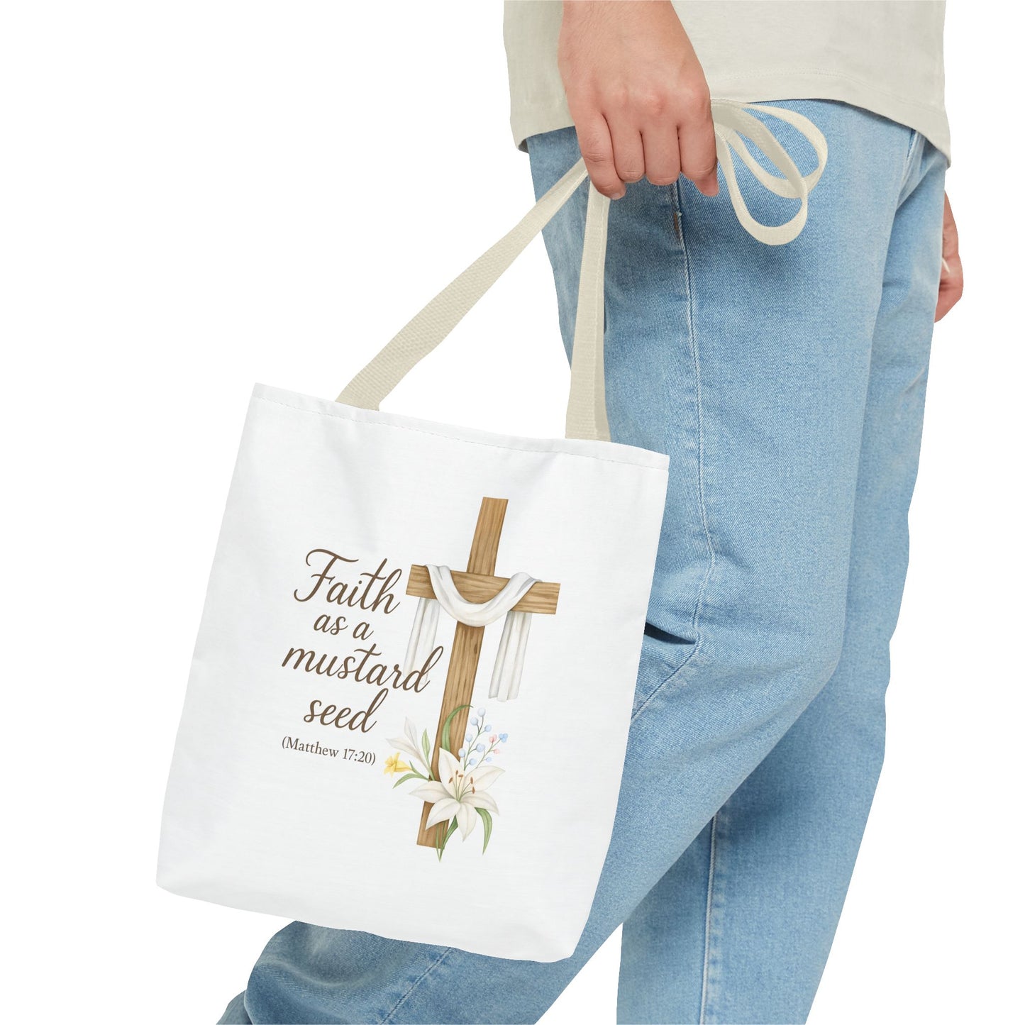 Inspirational Tote Bag - Faith as a Mustard Seed - Matthew 17:20 Memorial Gift