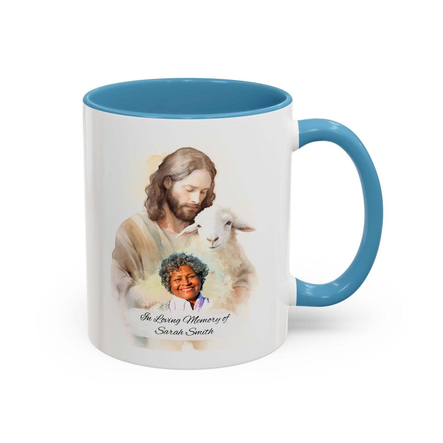 Custom Memorial Accent Coffee Mug with Photo and Text – Sacred Shepherd Keepsake