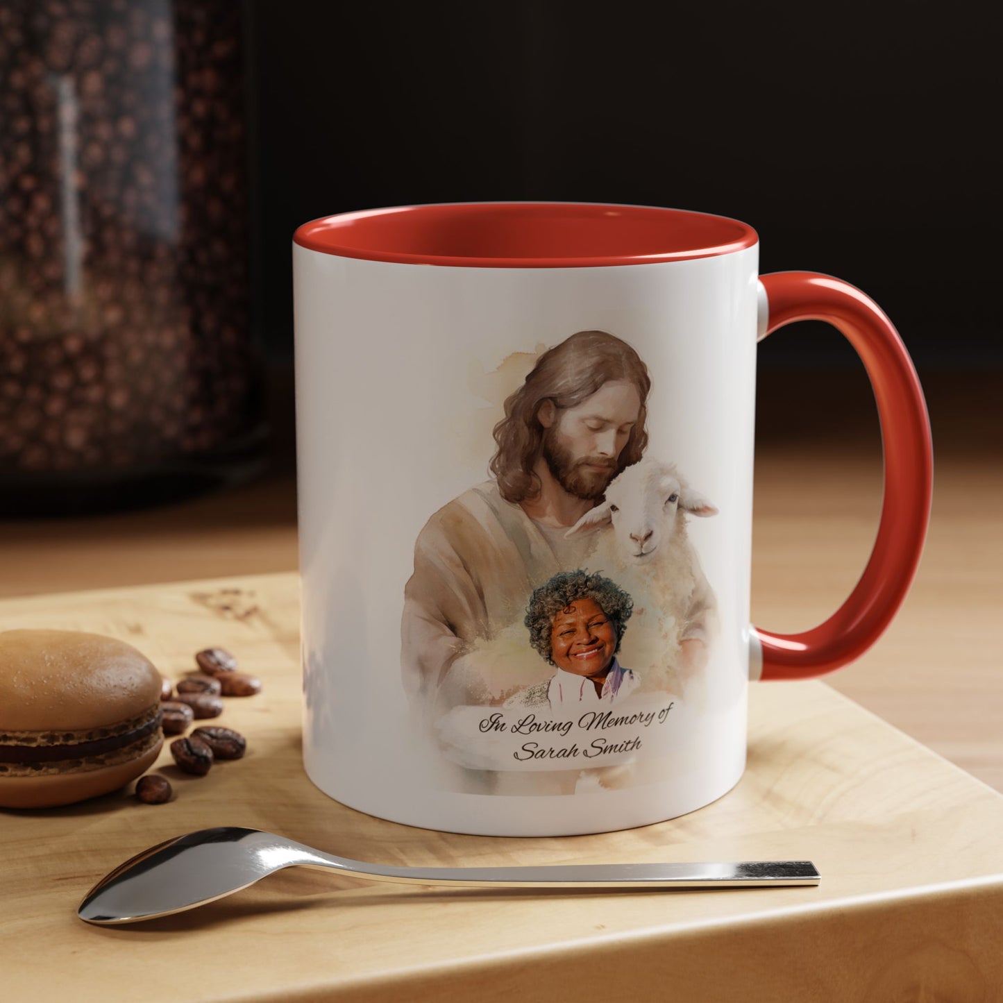 Custom Memorial Accent Coffee Mug with Photo and Text – Sacred Shepherd Keepsake