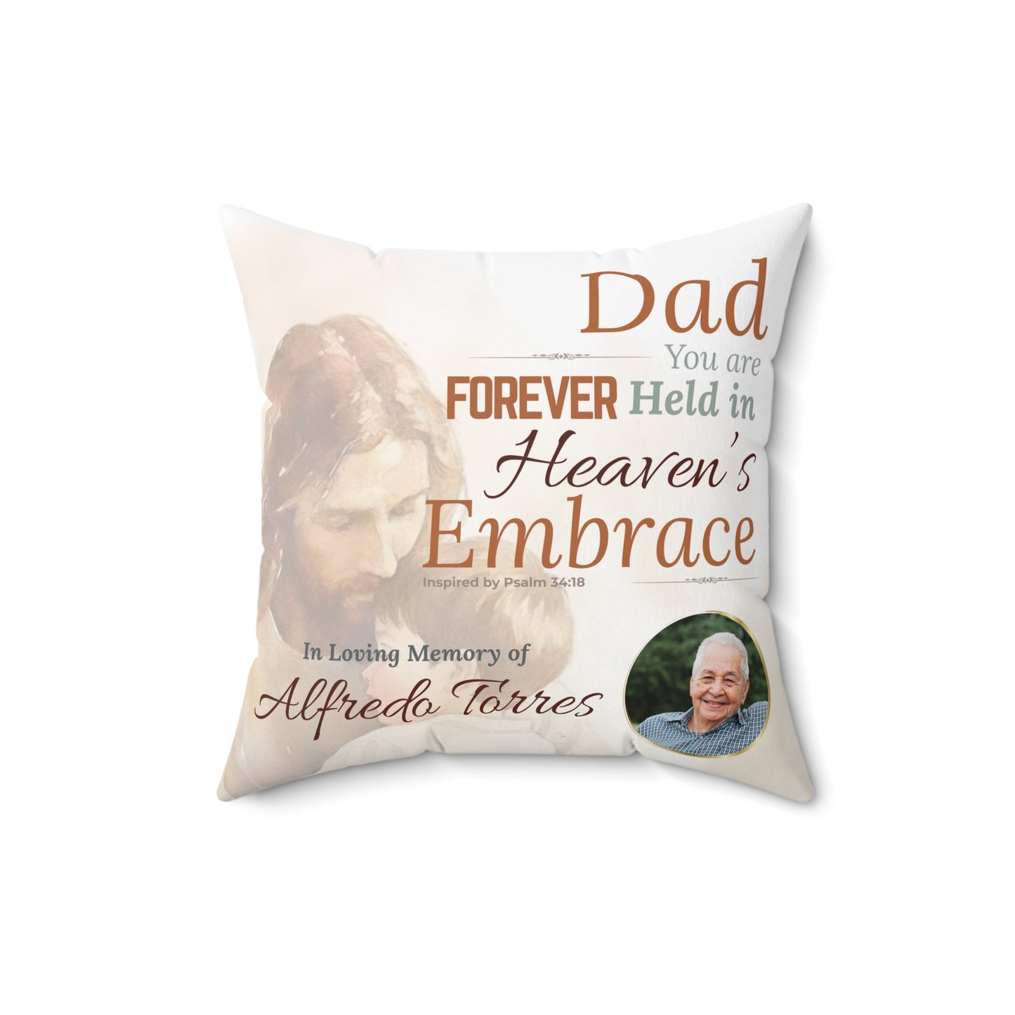 In Loving Memory Pillow – Heaven’s Embrace Design | Personalized Christian Memorial & Sympathy Gift | Loss of Father