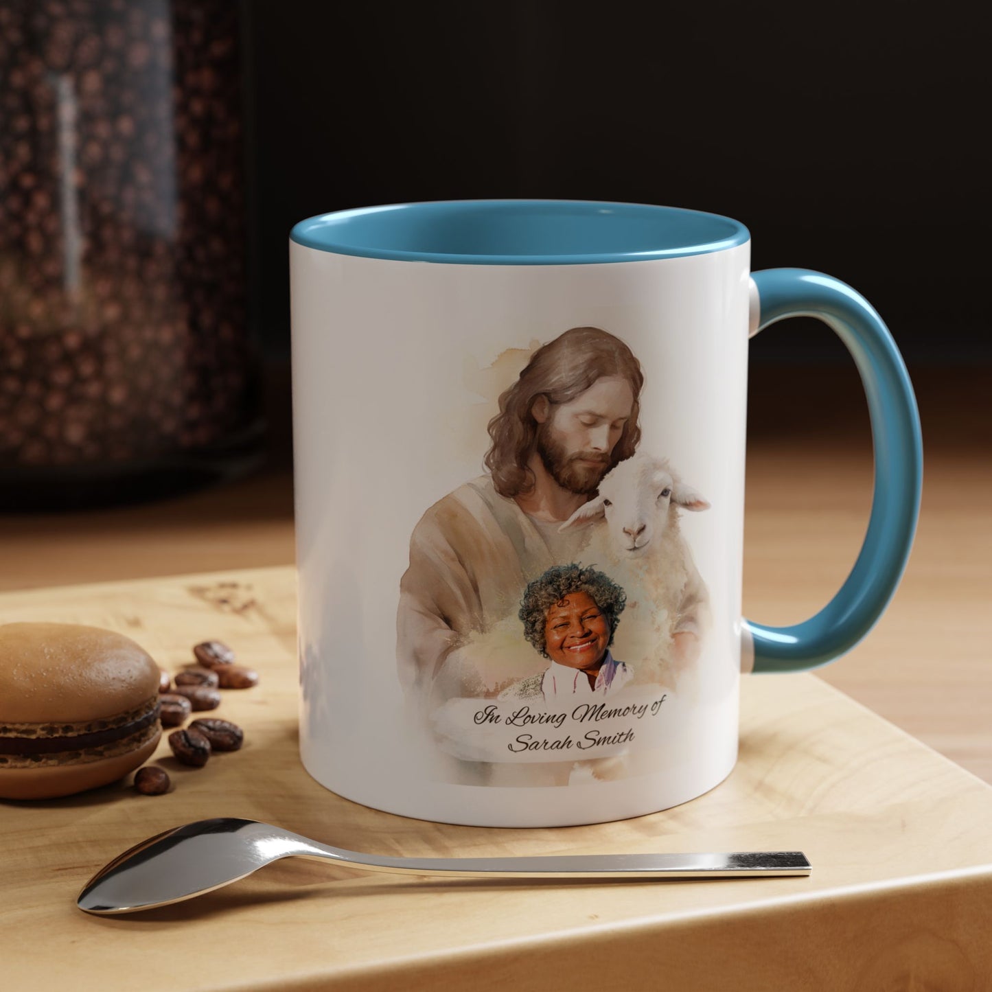 Custom Memorial Accent Coffee Mug with Photo and Text – Sacred Shepherd Keepsake