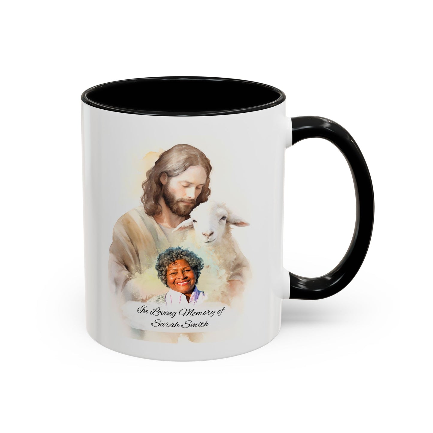 Custom Memorial Accent Coffee Mug with Photo and Text – Sacred Shepherd Keepsake