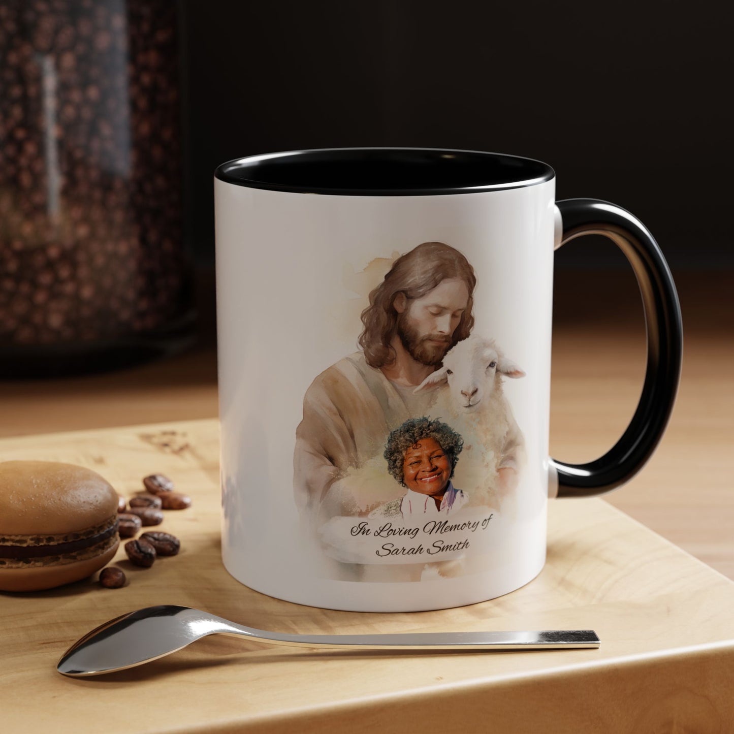 Custom Memorial Accent Coffee Mug with Photo and Text – Sacred Shepherd Keepsake