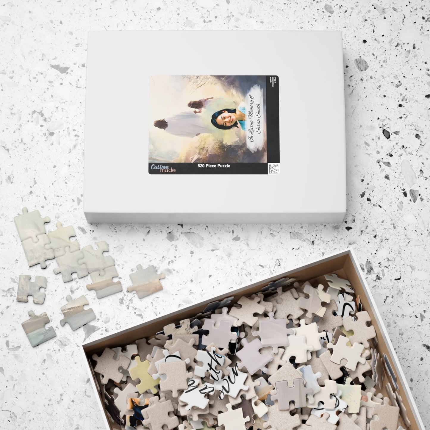 Custom Memorial Puzzle with Photo and Text – Jesus and Little Girl Keepsake (252, 520 pcs)
