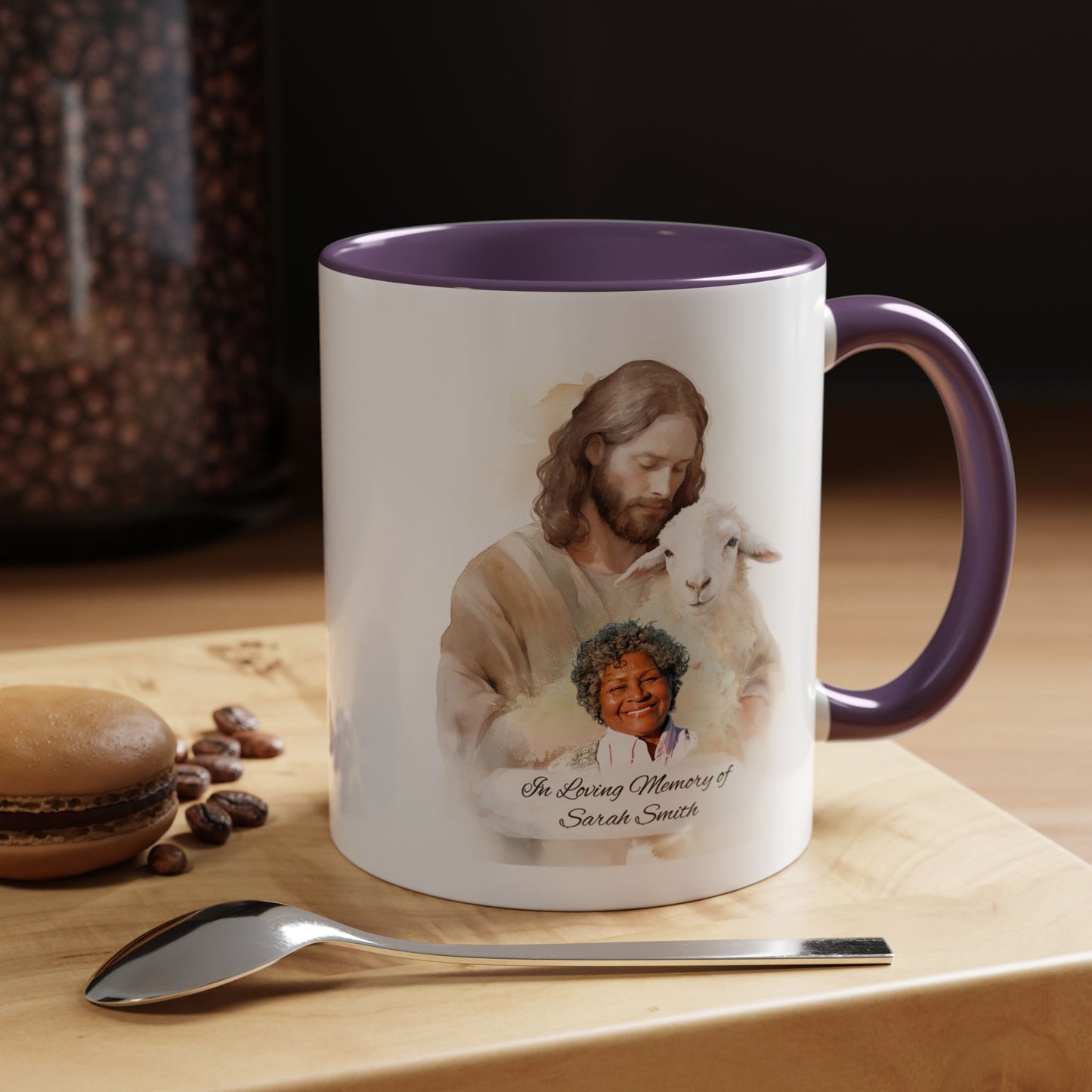 Custom Memorial Accent Coffee Mug with Photo and Text – Sacred Shepherd Keepsake