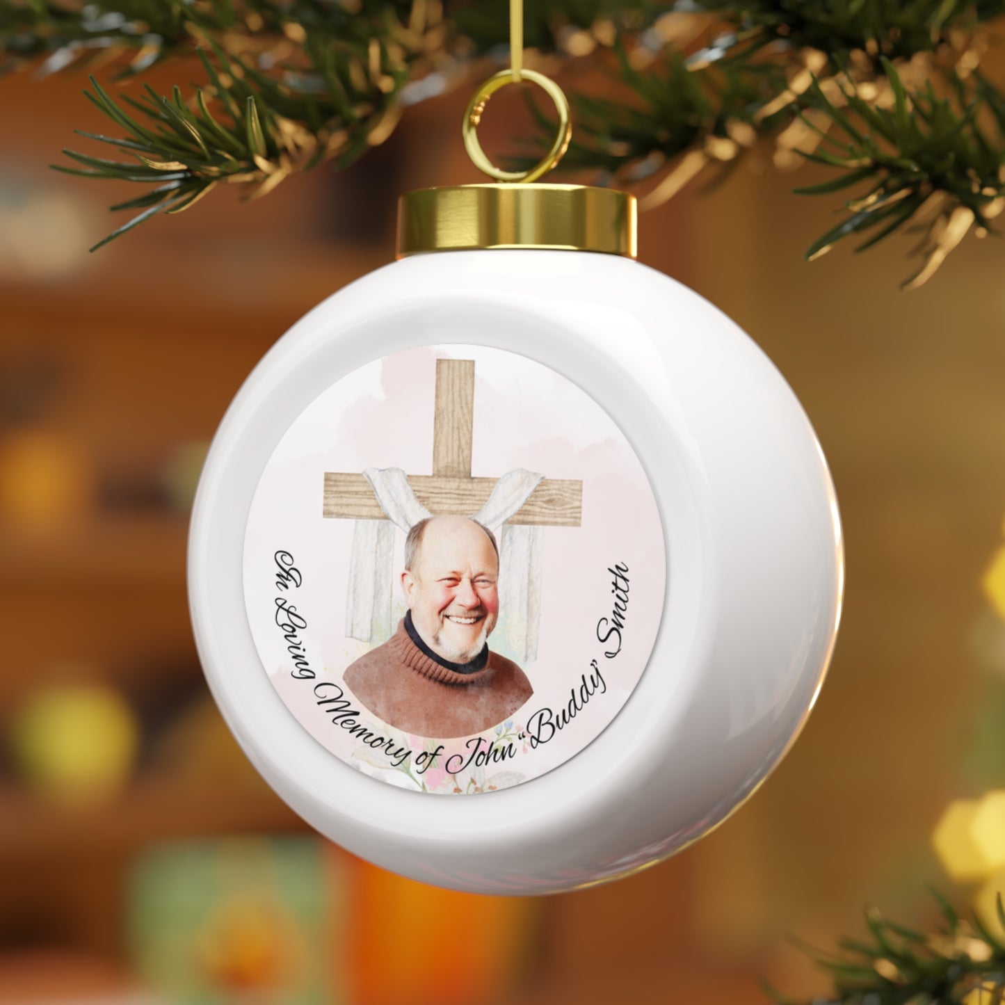 Memorial Christmas Ball Ornament, Personalized Cross of Everlasting Comfort Keepsake, Eternal Memory Holiday Decor