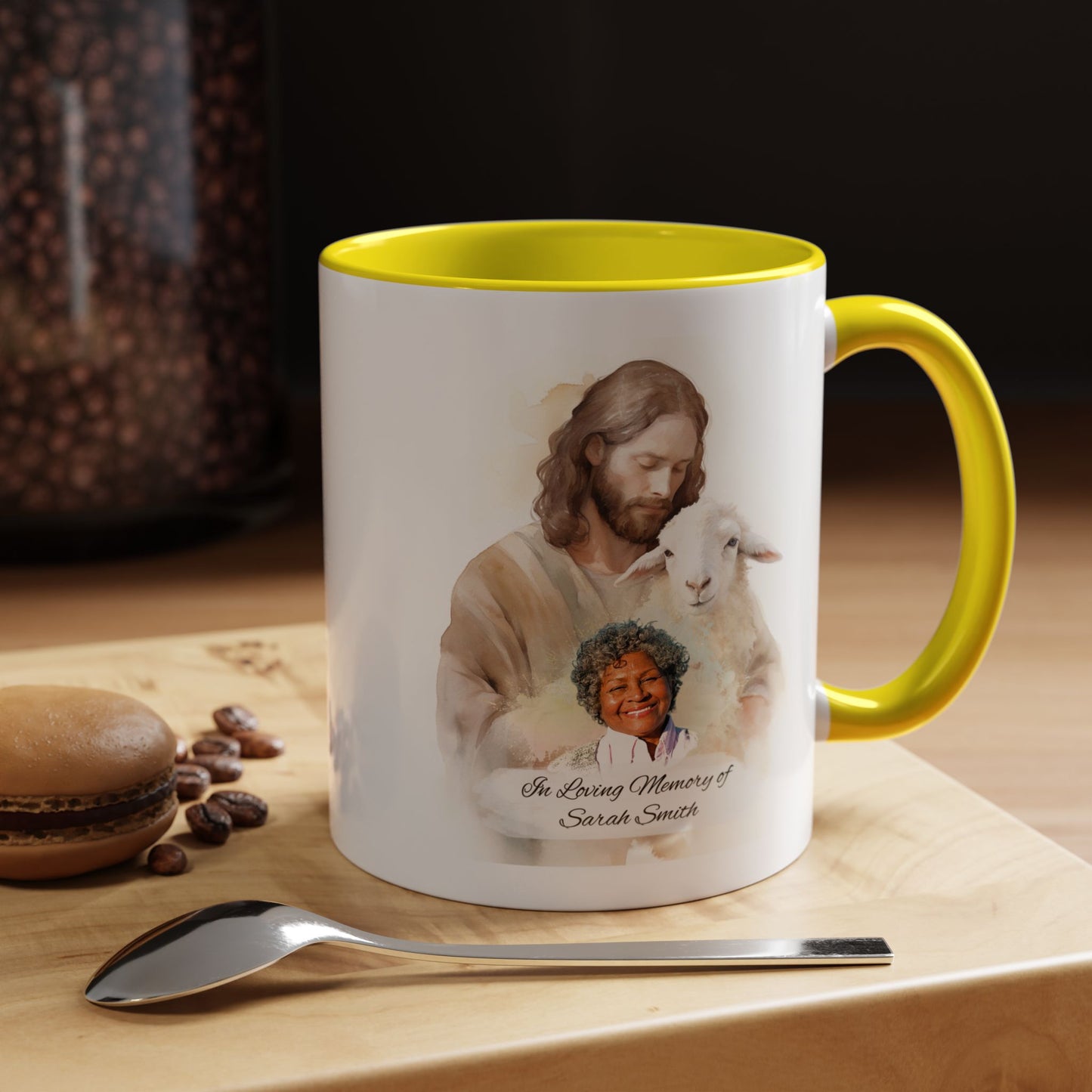Custom Memorial Accent Coffee Mug with Photo and Text – Sacred Shepherd Keepsake