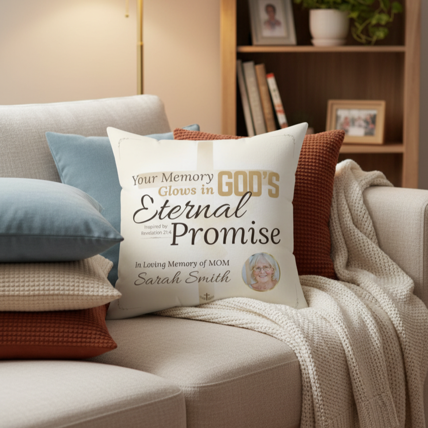 In Loving Memory Pillow – Eternal Promise Design | Personalized Christian Memorial & Sympathy Gift