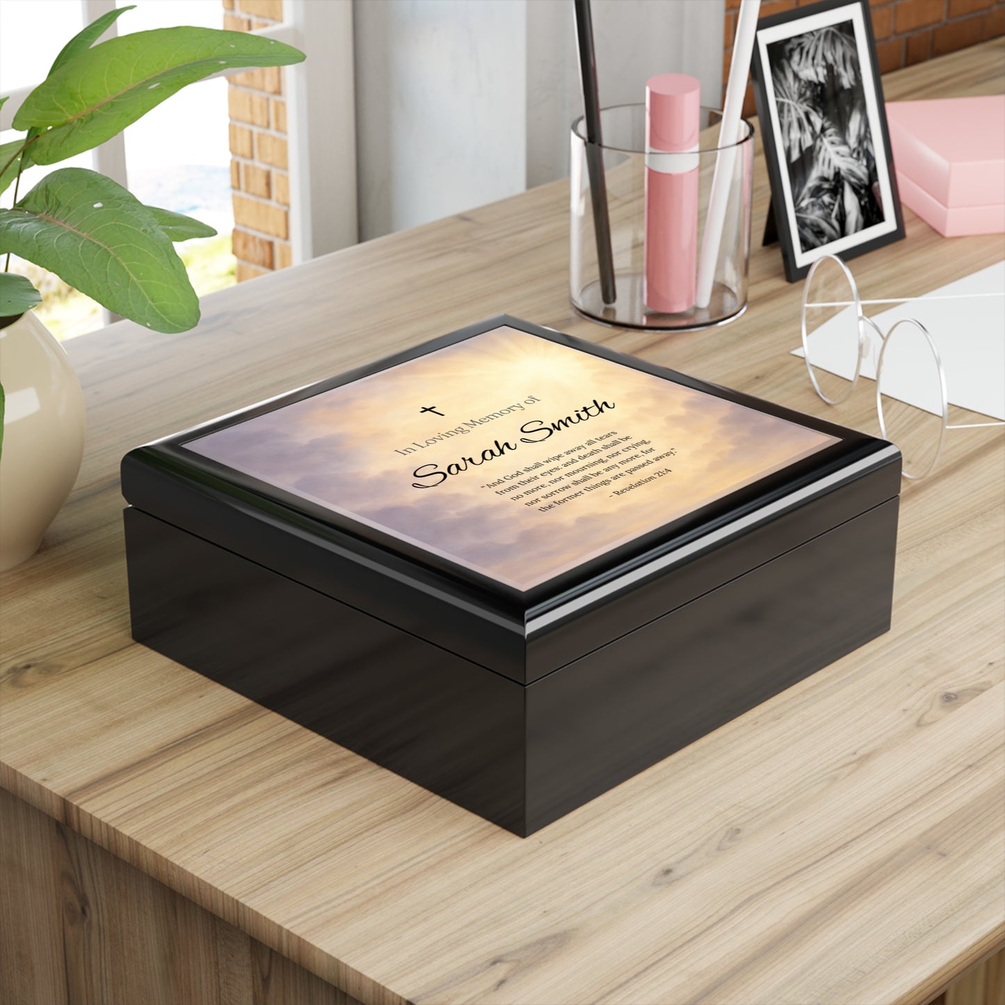 Personalized Memorial Jewelry Box for Loved Ones – Sky In Loving Memory with Revelation 21:4