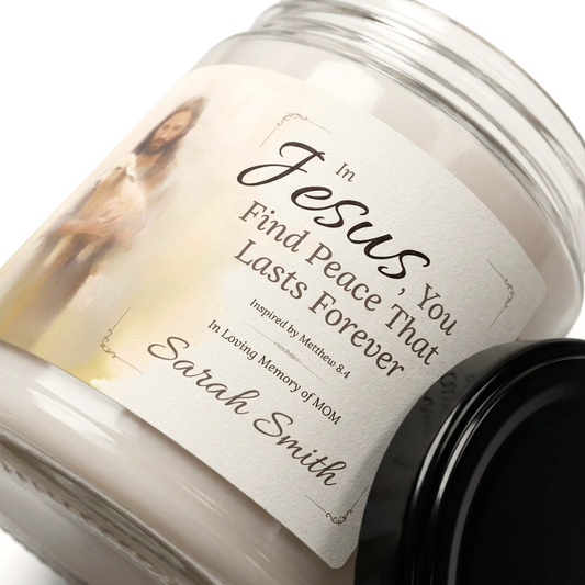 In Jesus You Find Peace Memorial Candle | Personalized Christian Sympathy Gift for Loss of Mother