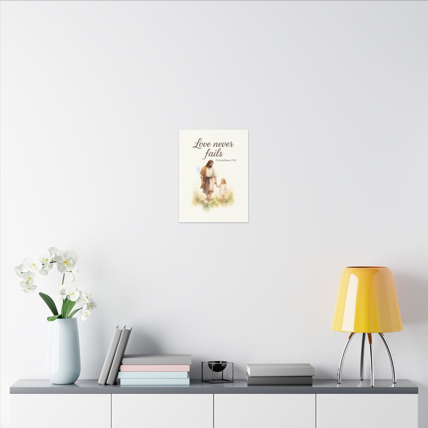 Inspirational Memorial Art Canvas, Bible Verse Love Never Fails Keepsake, Eternal Memory Wall Decor