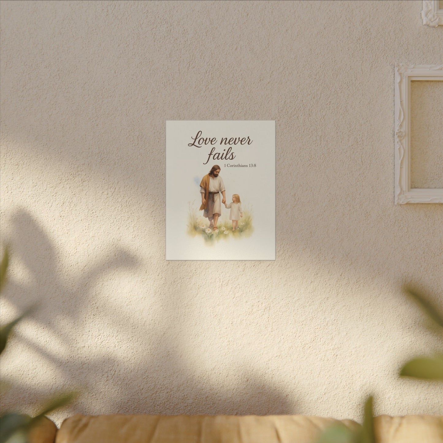 Inspirational Memorial Art Canvas, Bible Verse Love Never Fails Keepsake, Eternal Memory Wall Decor