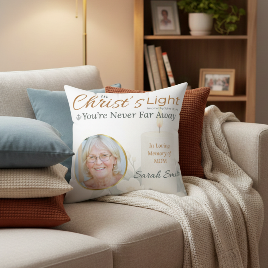 In Loving Memory Pillow – Christ’s Light Design | Personalized Christian Memorial & Sympathy Gift