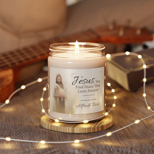 In Jesus You Find Peace Memorial Candle | Personalized Christian Sympathy Gift for Loss of Father