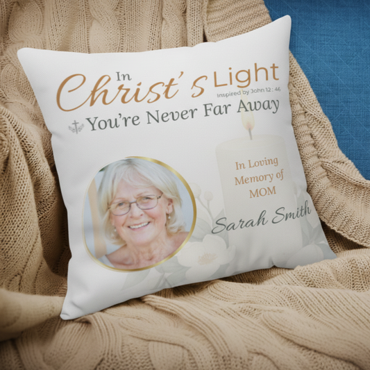 In Loving Memory Pillow – Christ’s Light Design | Personalized Christian Memorial & Sympathy Gift