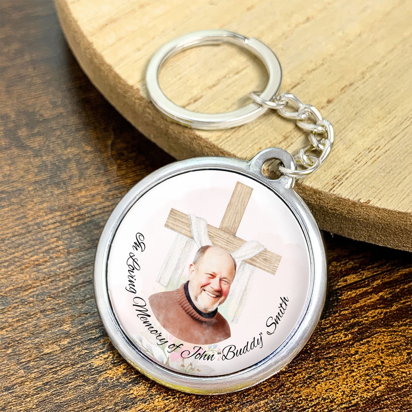 Custom Sacred Cross Memorial Keychain, Sympathy Keepsake, Religious Gift
