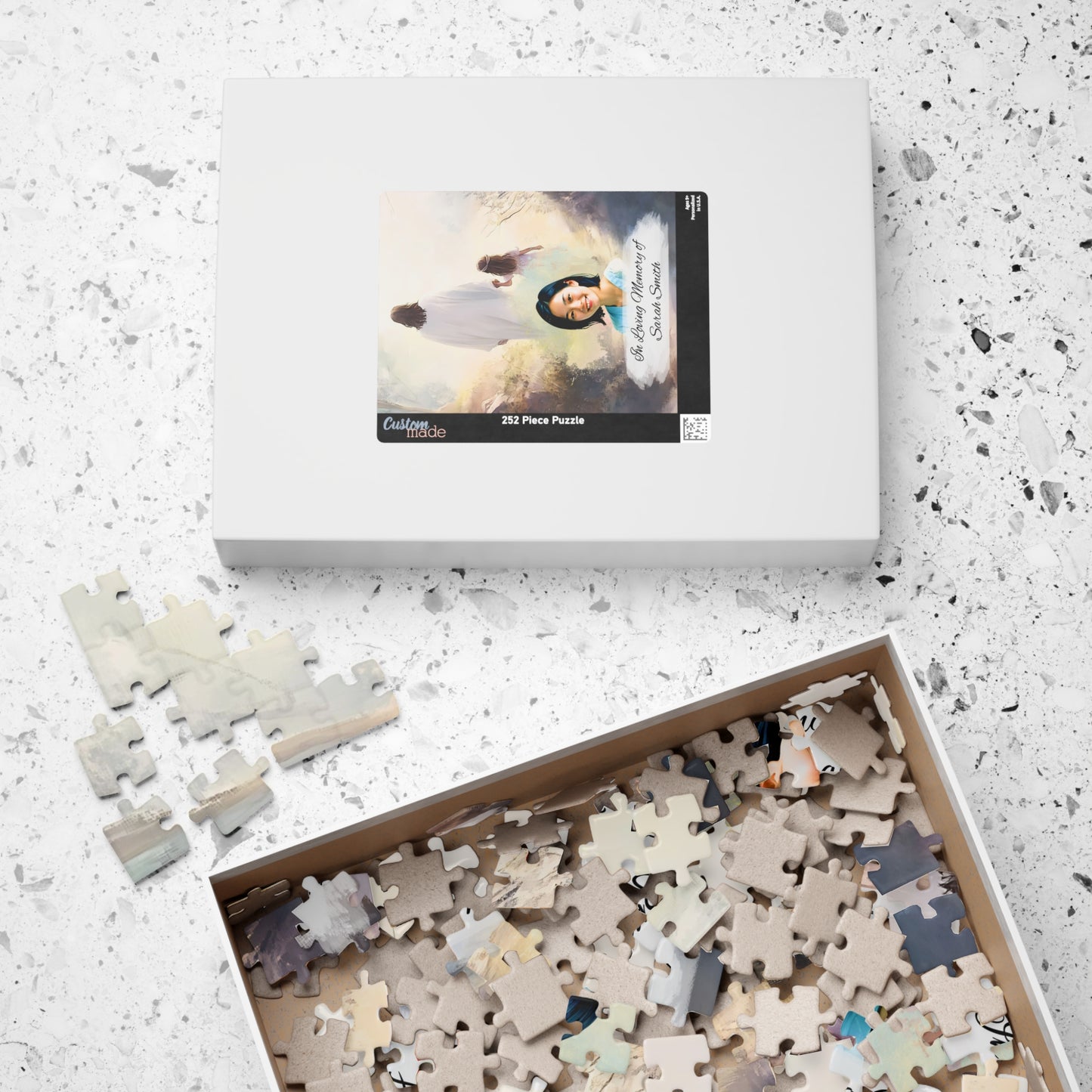 Custom Memorial Puzzle with Photo and Text – Jesus and Little Girl Keepsake (252, 520 pcs)