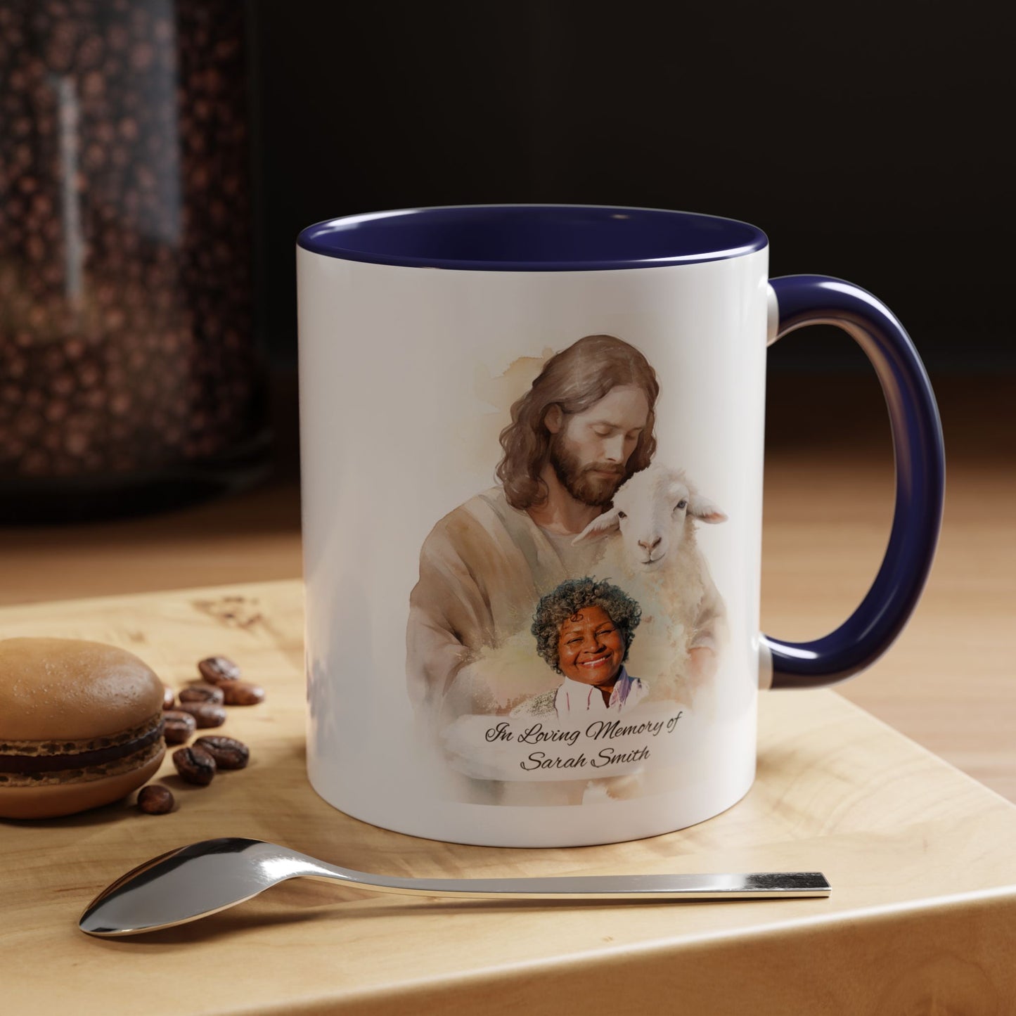 Custom Memorial Accent Coffee Mug with Photo and Text – Sacred Shepherd Keepsake