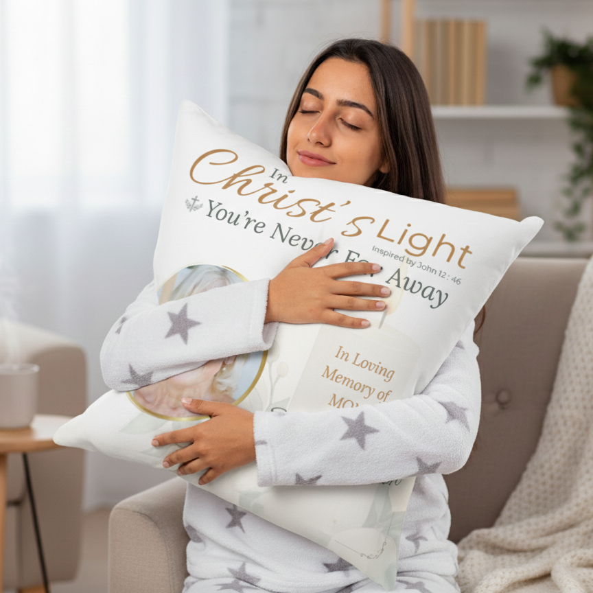 In Loving Memory Pillow – Christ’s Light Design | Personalized Christian Memorial & Sympathy Gift