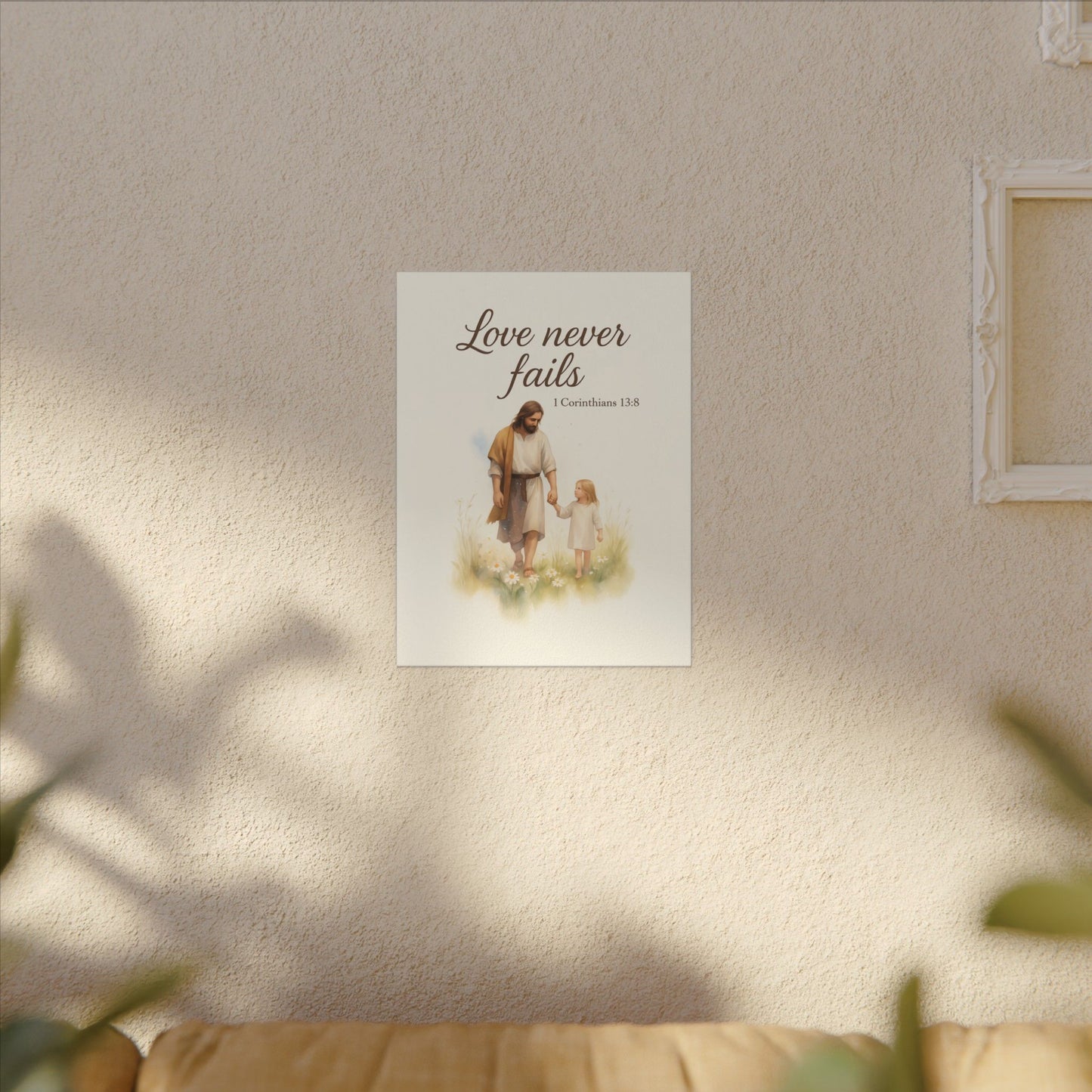 Inspirational Memorial Art Canvas, Bible Verse Love Never Fails Keepsake, Eternal Memory Wall Decor