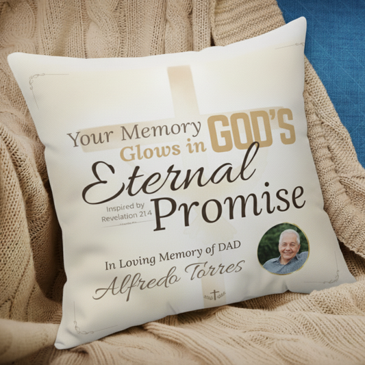 In Loving Memory Pillow – Eternal Promise Design | Personalized Christian Memorial & Sympathy Gift | Loss of Father