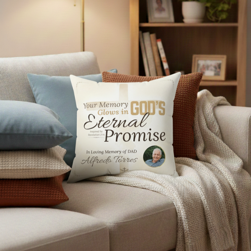 In Loving Memory Pillow – Eternal Promise Design | Personalized Christian Memorial & Sympathy Gift | Loss of Father