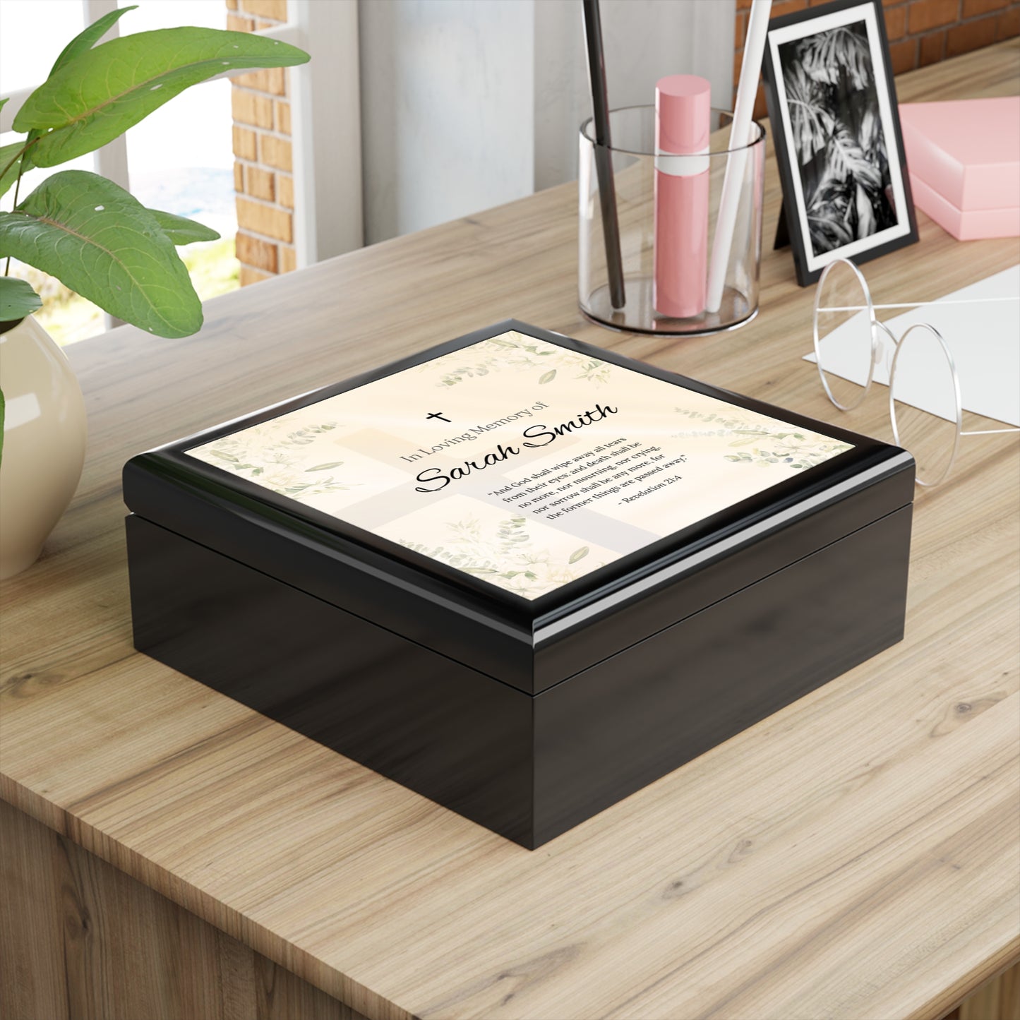Personalized Memorial Jewelry Box for Loved Ones – In Loving Memory with Revelation 21:4