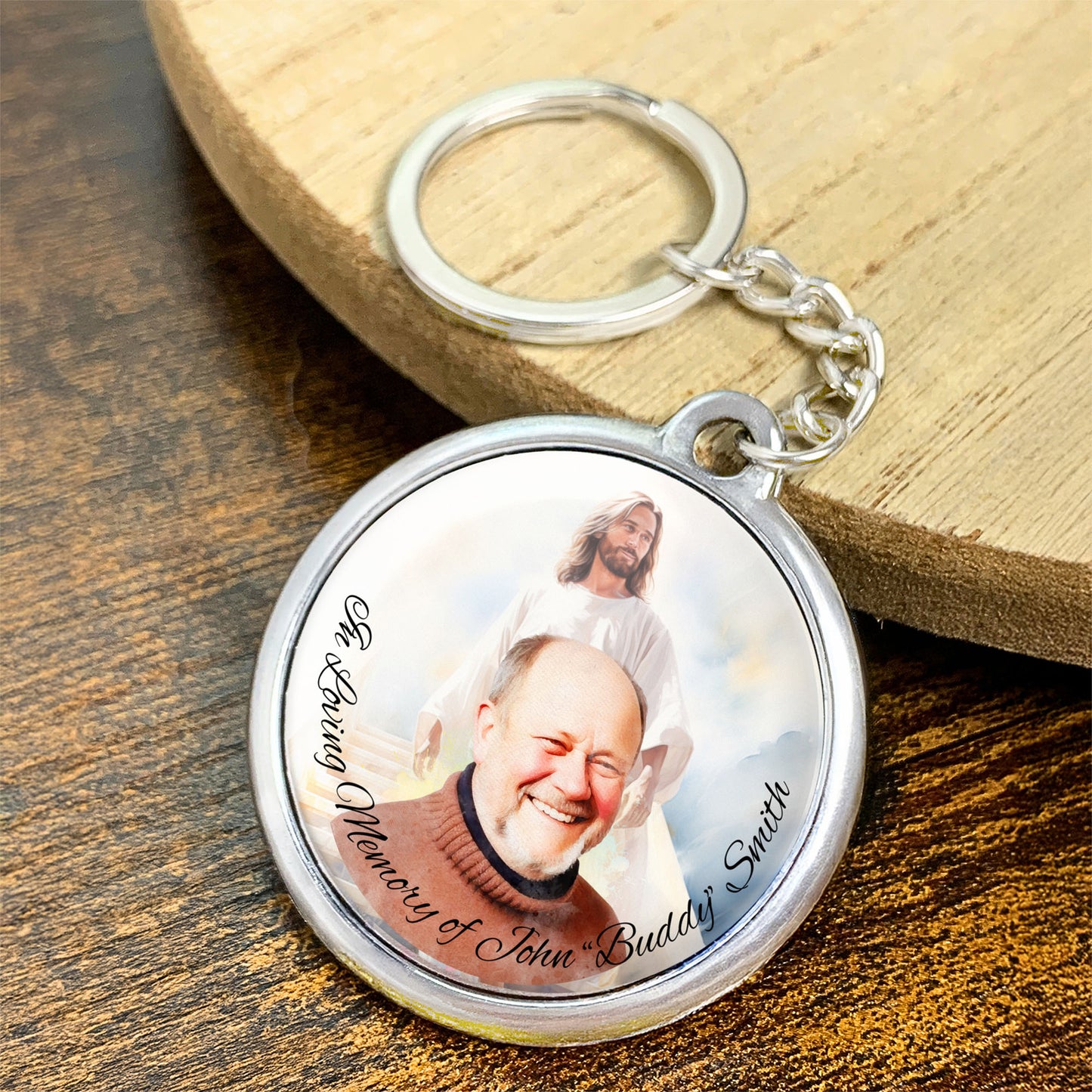 Jesus Memorial Photo Keychain, Christian Sympathy Gift, Photo Memory Keepsake