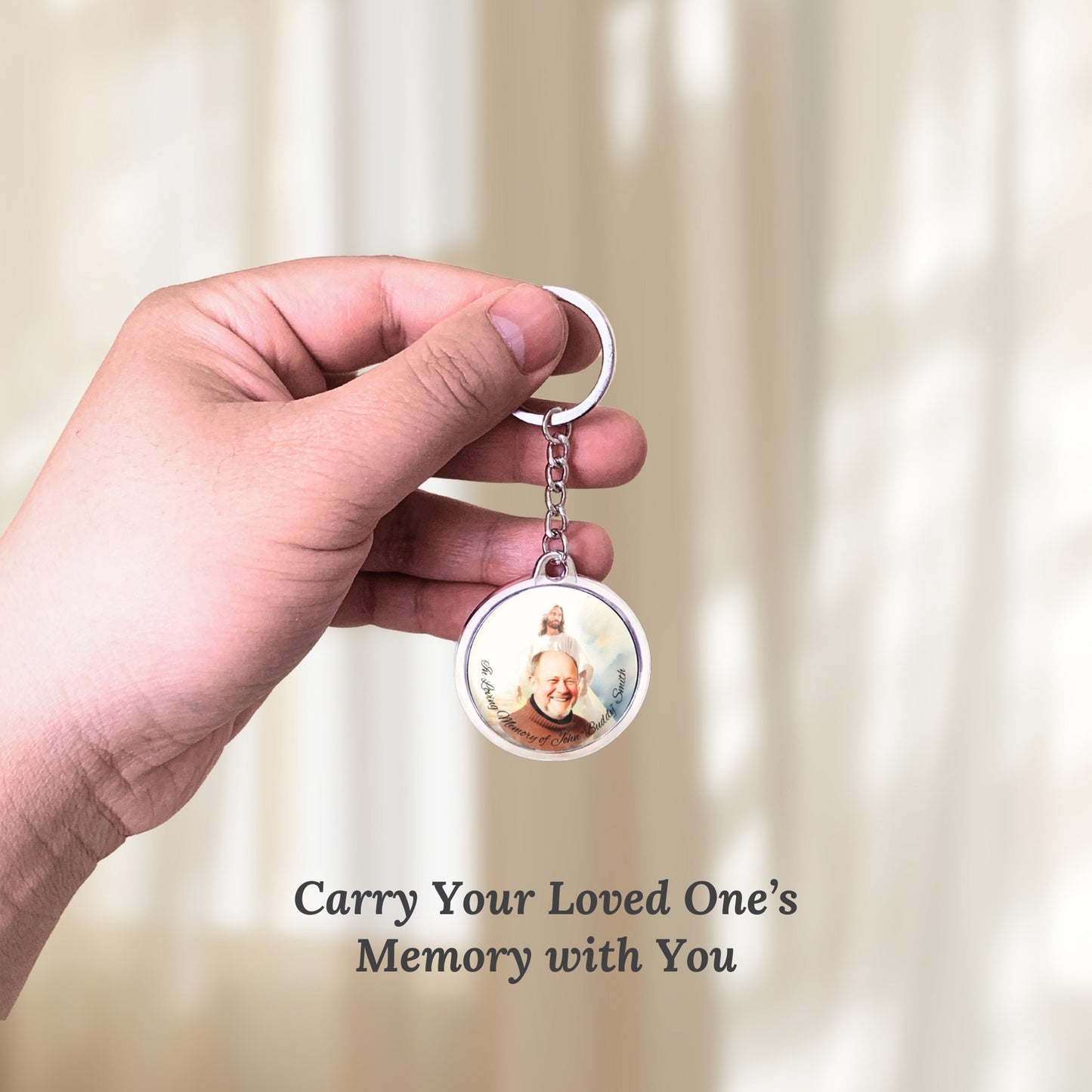 Jesus Memorial Photo Keychain, Christian Sympathy Gift, Photo Memory Keepsake