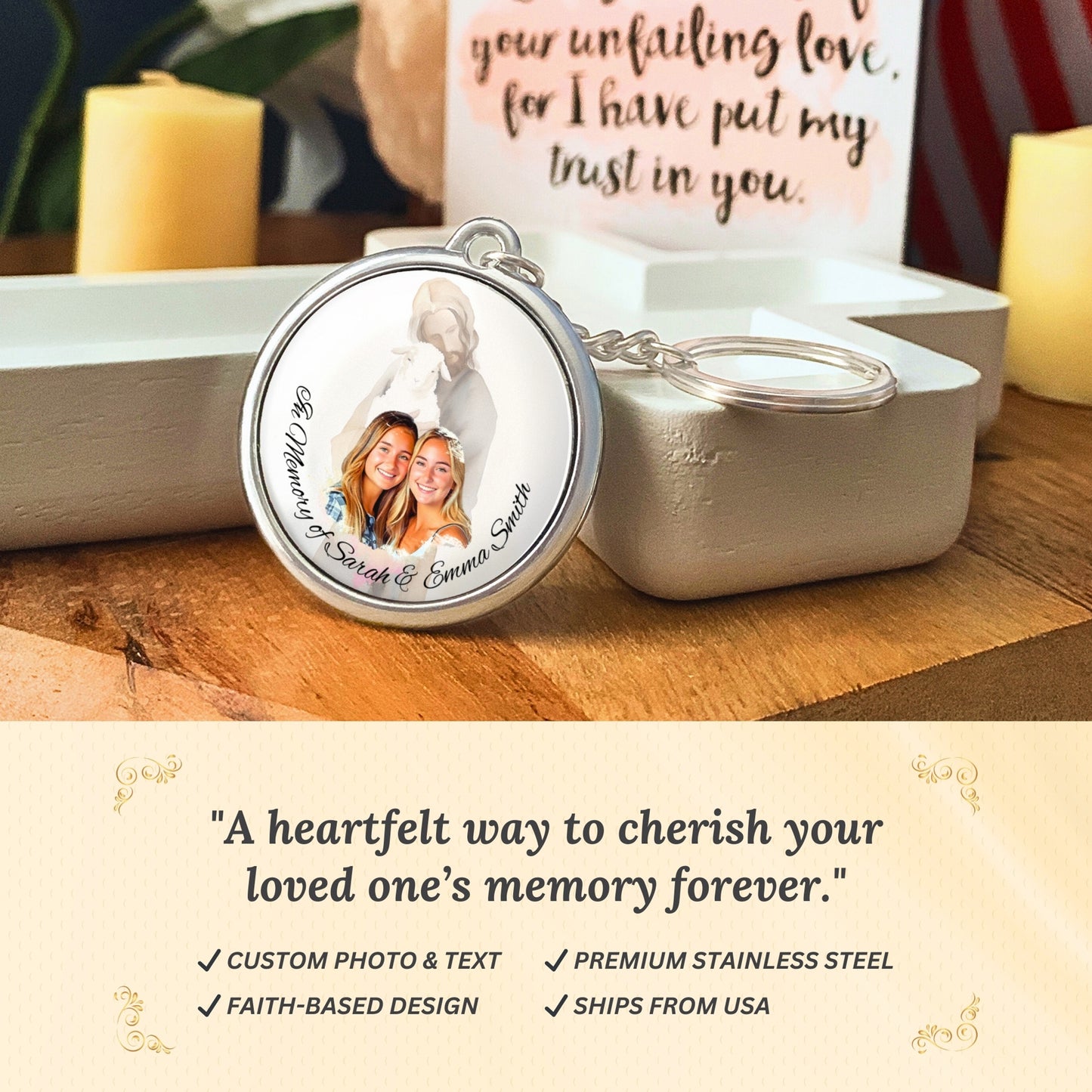 Personalized Jesus Memorial Keychain, Christian Gift, Photo Memory Keychain