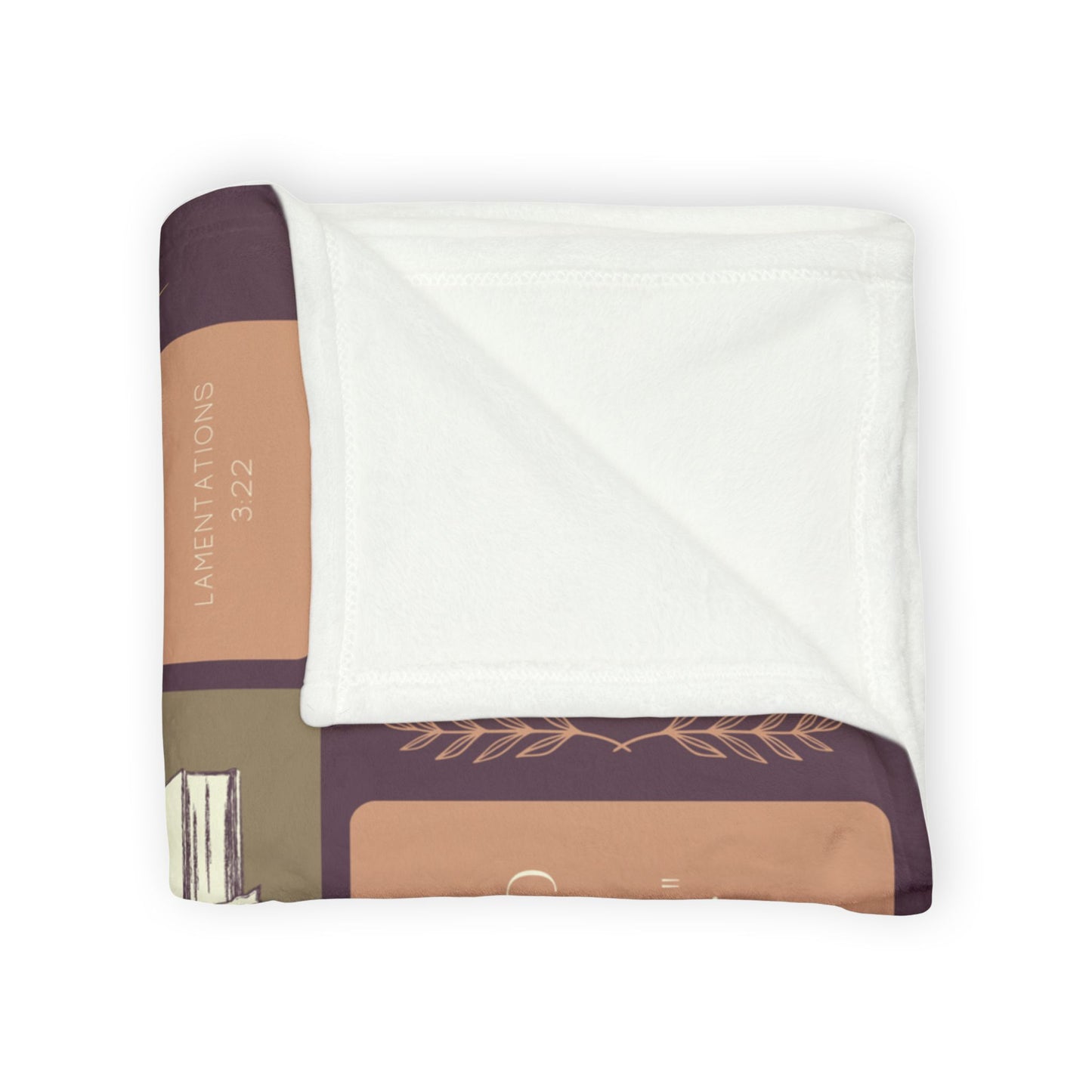 Folded Christian memorial blanket featuring an "Eternal Peace" scripture design with uplifting Bible verses, including a reference to Lamentations 3:22, in soft pastel tones with a cross and dove motif.
