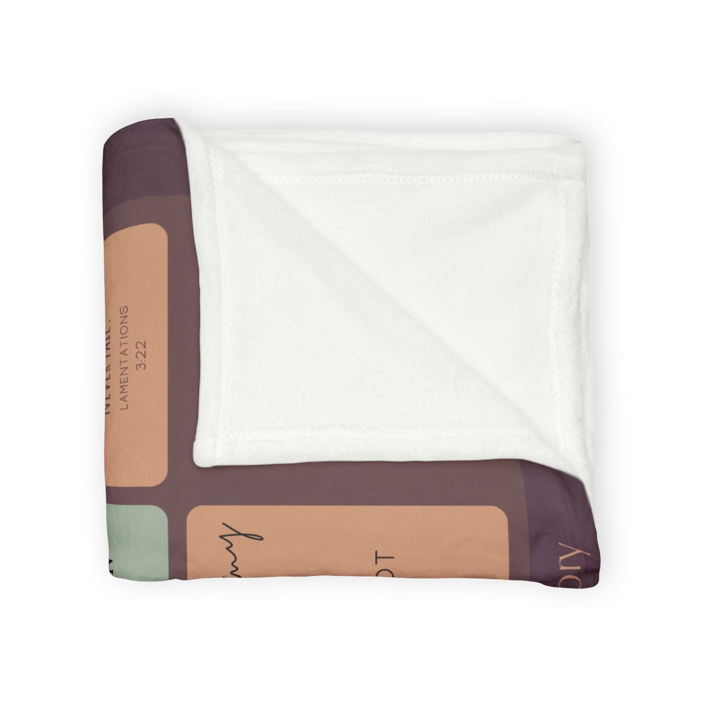 Folded Christian memorial blanket featuring an "Eternal Light" scripture design with uplifting Bible verses, including a reference to Lamentations 3:22, in soft pastel tones with a cross and dove motif.