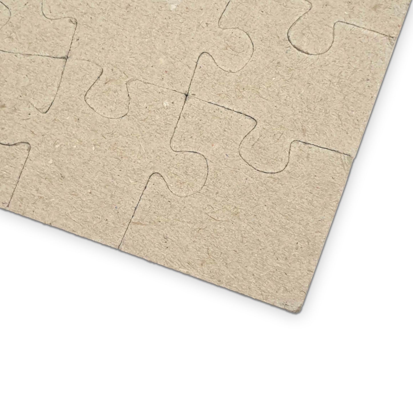 Close-up of the back corner of a custom memorial puzzle, showcasing the interlocking pieces, available in 252 or 520 pieces, part of the Eternal Memory collection.