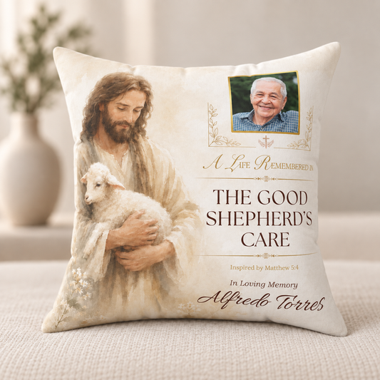 Good Shepherd's Peace Personalized Photo Memorial Pillow
