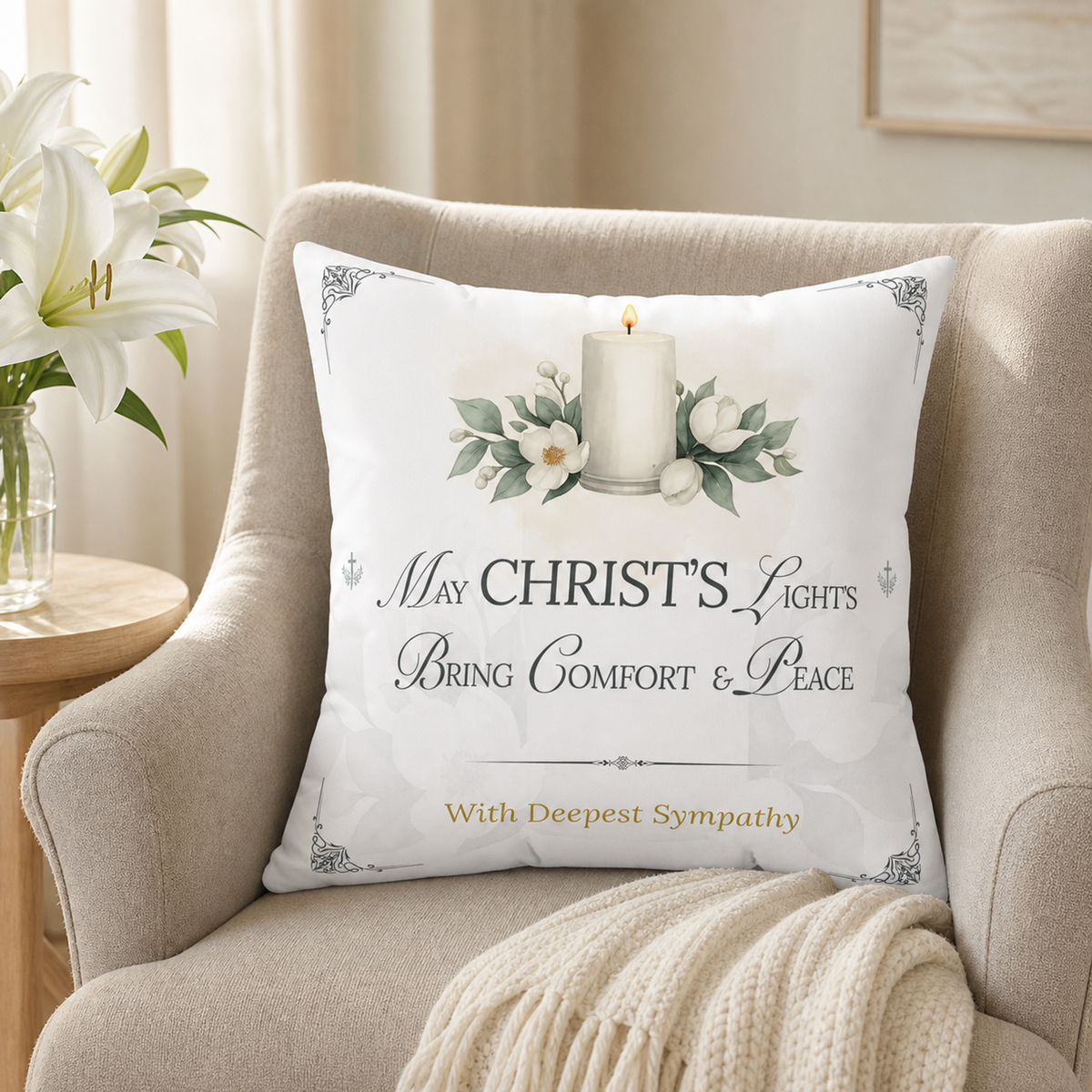 Christ's Light Ready-to-Send Christian Sympathy Pillow