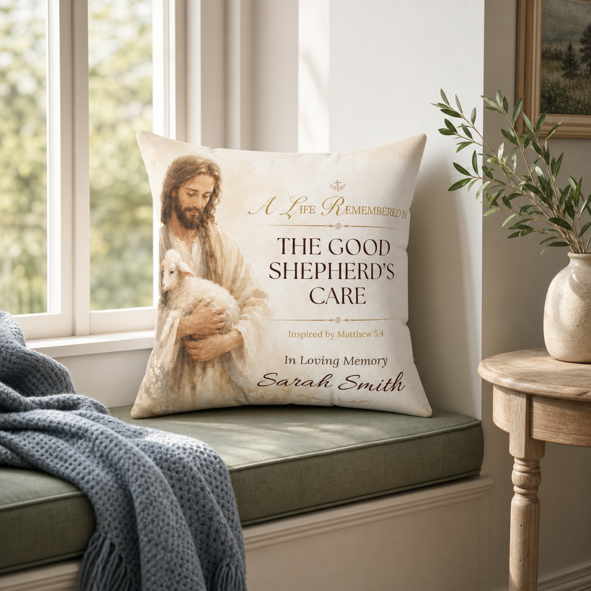 Good Shepherd's Peace Personalized Memorial Pillow