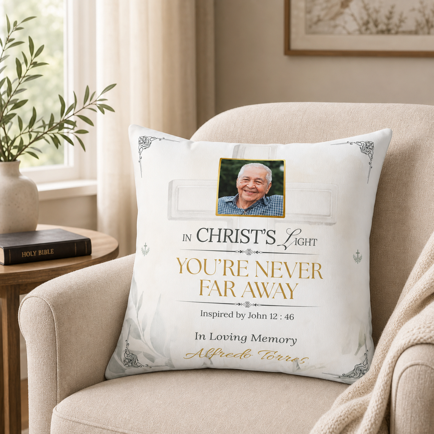 Christ's Light Custom Photo Christian Memorial Pillow