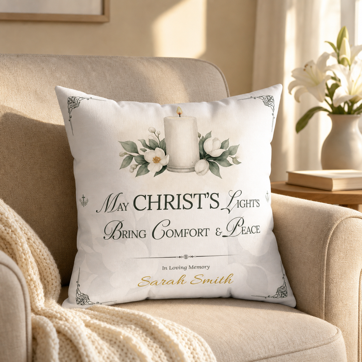 Christ's Light Personalized Christian Sympathy Pillow
