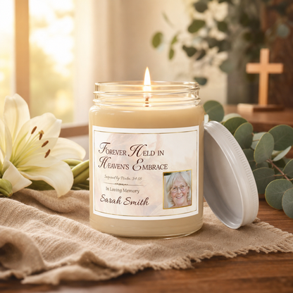 Heaven's Embrace Photo Memorial Candle for Loss of Mother