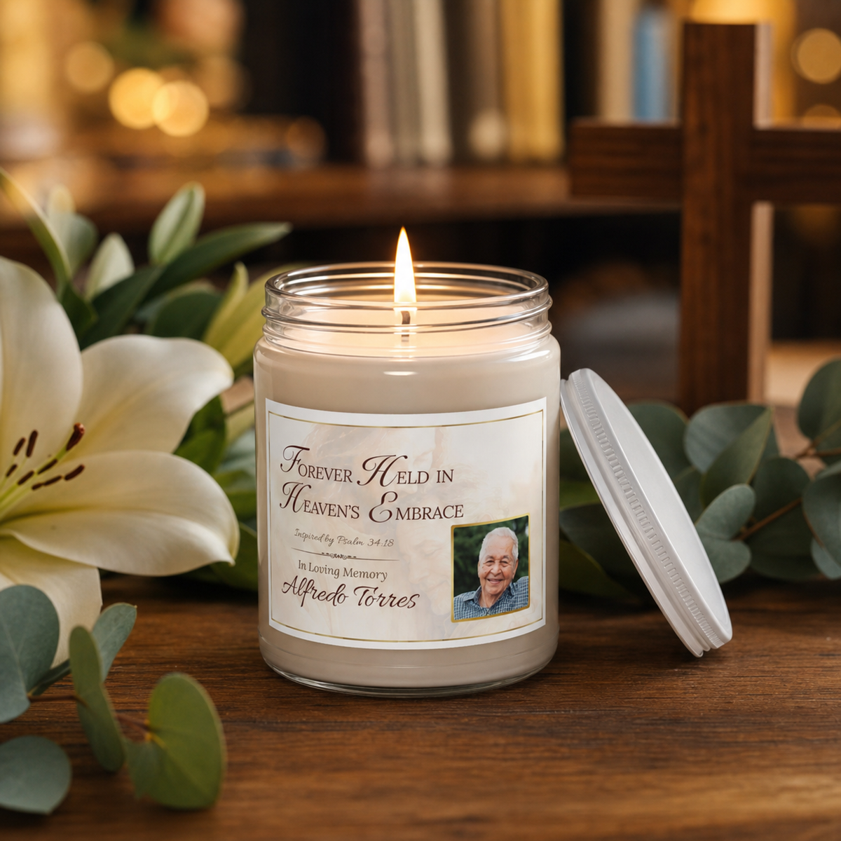 Heaven's Embrace Photo Memorial Candle for Loss of Father