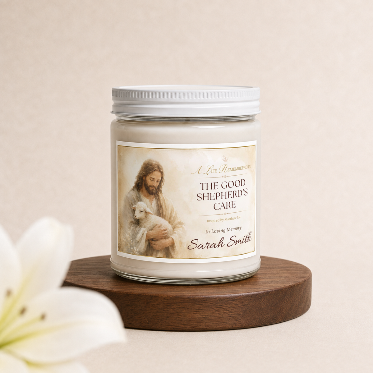 Good Shepherd's Peace Personalized Memorial Candle